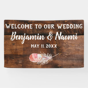 Lona Cartel de bienvenida de Boda de las plumas bohemia