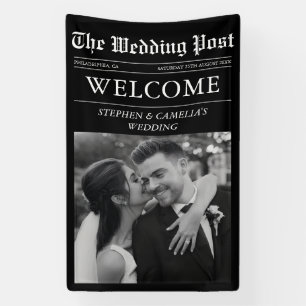Lona Cartel de bienvenida de boda de periódico editoria