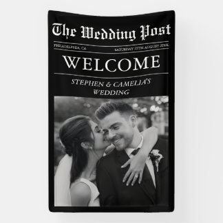 Lona Cartel de bienvenida de boda de periódico editoria