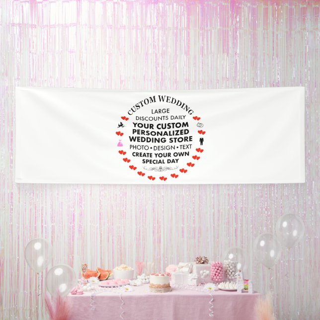 Lona Cartel de bienvenida de boda personalizada 4' x 12 (Fiesta)