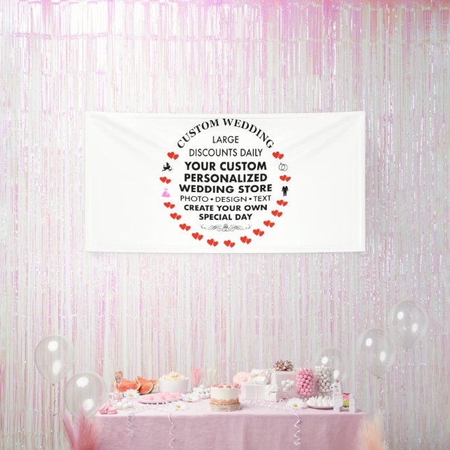 Lona Cartel de bienvenida de boda personalizada 4' x 8' (Fiesta)