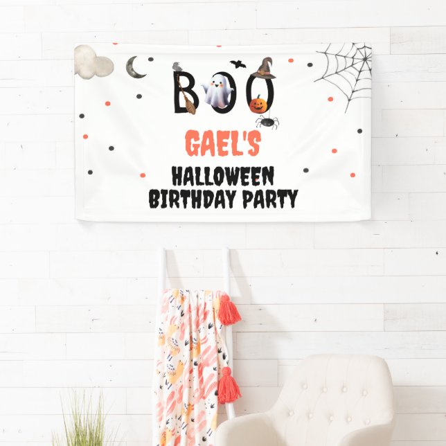 Lona Cartel de bienvenida de Boo Ghost Halloween Birday (In situ)