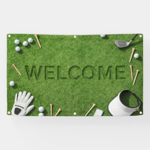 Lona Cartel de bienvenida de golf con palo de golf y te
