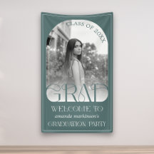 Cartel de bienvenida de graduación con arco verde 