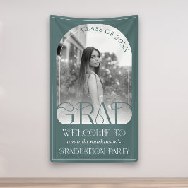 Lona Cartel de bienvenida de graduación con arco verde 