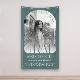 Lona Cartel de bienvenida de graduación con arco verde 