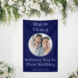 Lona Cartel de bienvenida de la pareja de Bodas azules