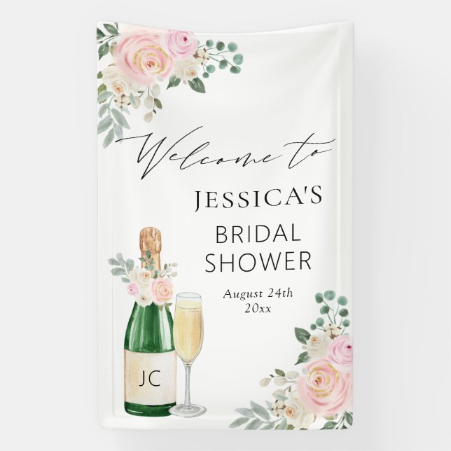 Lona Cartel de bienvenida de Petales y Prosecco Champag (Vertical)