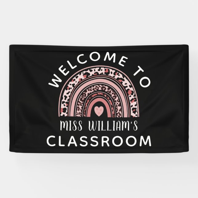 Lona Cartel de bienvenida de profesor de clase Rainbow (Horizontal)