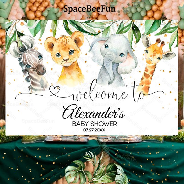 Lona Cartel de bienvenida de Safari Baby Shower Boy Bac (Safari Baby Shower Boy,safari animals,Backdrop Banner,Welcome sign,leon elephant,giraffe zebra,banne)