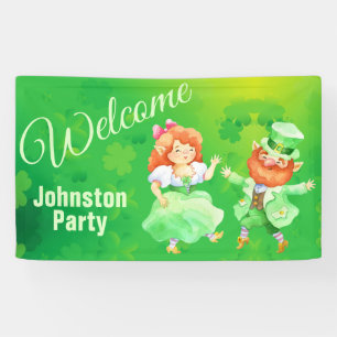 Lona Cartel de bienvenida de St. Patrick Dancing Leprec