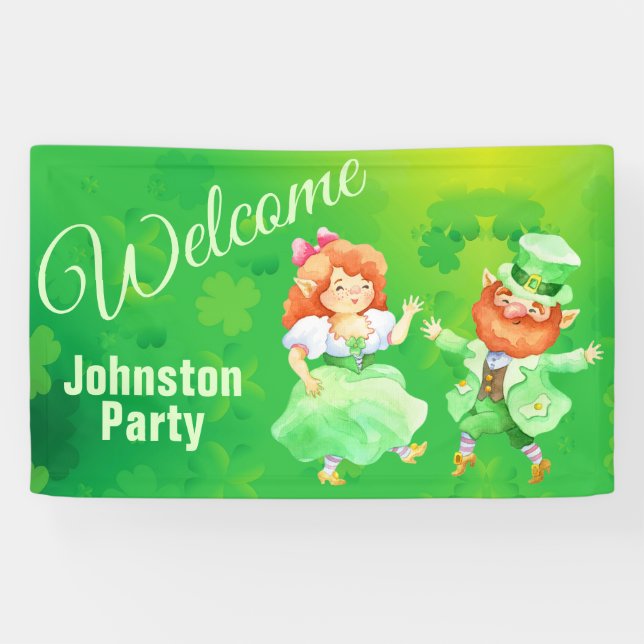 Lona Cartel de bienvenida de St. Patrick Dancing Leprec (Horizontal)
