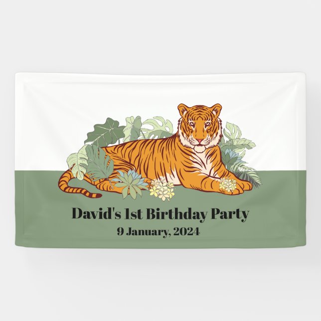 Lona Cartel de bienvenida de tigres, jungla animal (Horizontal)
