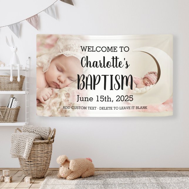 Lona Cartel de bienvenida del bautismo chica Collage de (Girl Baptism Welcome Sign Kid Photo Collage Banner
)
