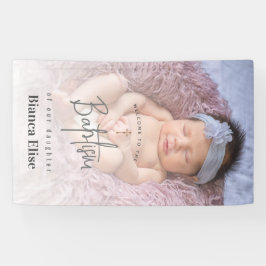 Lona Cartel de bienvenida del bautismo de foto de bebé 