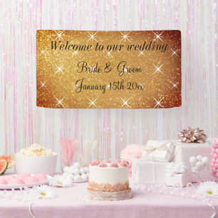 Lona Cartel de bienvenida glamuroso de boda con dorado