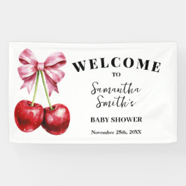 Lona Cartel de bienvenida para baby shower con cereza e