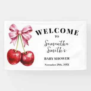 Lona Cartel de bienvenida para baby shower con cereza e