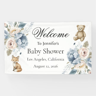 Lona Cartel de bienvenida para baby shower de bosque