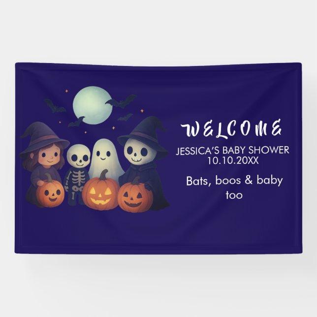 Lona Cartel de bienvenida para baby shower de Halloween (Horizontal)