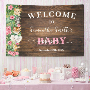 Lona Cartel de bienvenida para baby shower Rosa Rústico