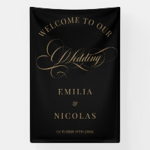 Cartel de bienvenida para boda clásico Black Gold