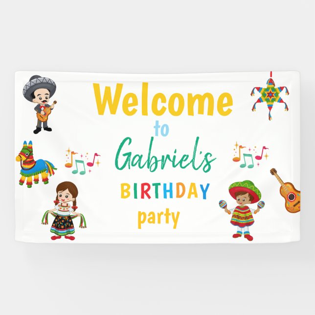 Lona Cartel de bienvenida para fiesta de cumpleaños col (Horizontal)