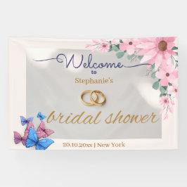 Lona cartel de bienvenida romántico de flores rosadas p