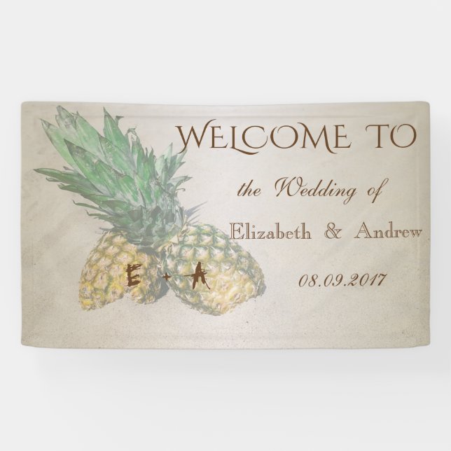 Lona Cartel de Boda de Playa Tropical, Piña (Horizontal)