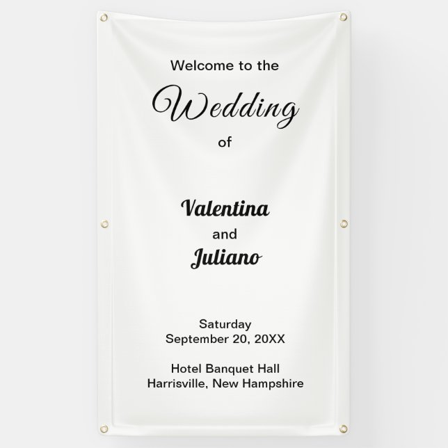 Lona Cartel de Boda de textos negros sobre fondo blanco (Vertical)