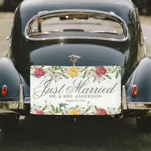 Lona Cartel de coche con flores de época recién casada