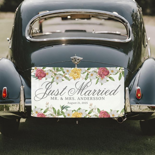 Lona Cartel de coche con flores de época recién casada (Subido por el creador)