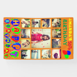 Lona Cartel de collage de fotos de cumpleaños del perso