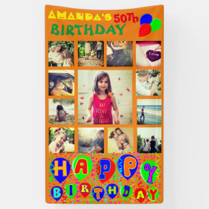 Lona Cartel de collage de fotos de cumpleaños del perso
