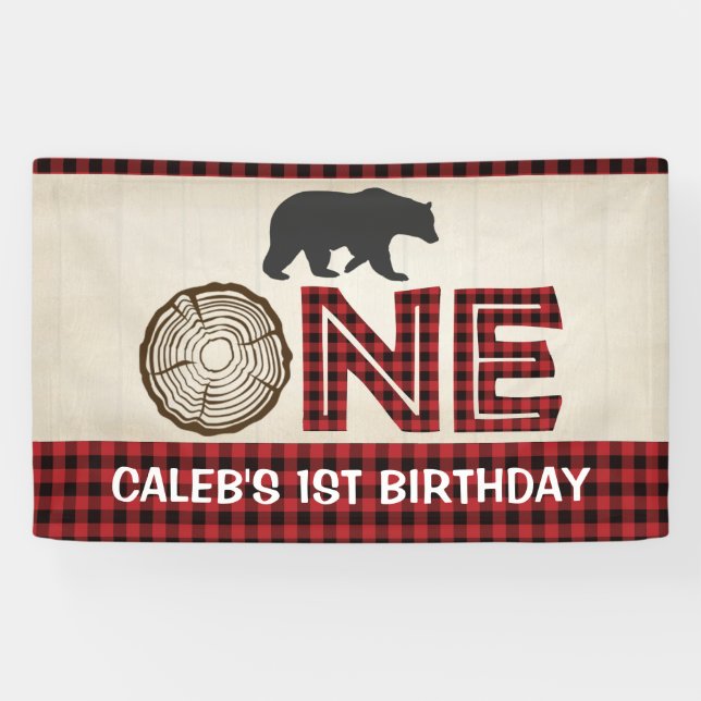 Lona Cartel de cumpleaños 1.º - Oso (Horizontal)