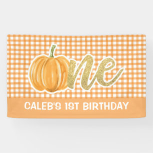 Lona Cartel de cumpleaños 1 de la calabaza - Naranja c
