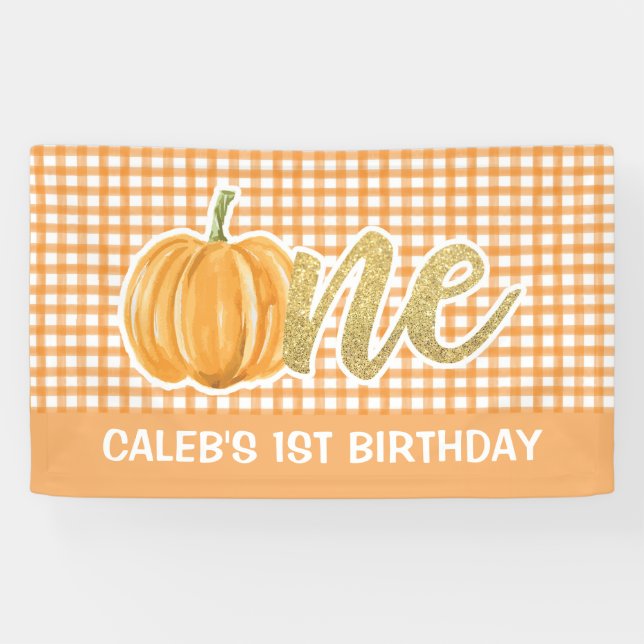 Lona Cartel de cumpleaños 1 de la calabaza - Naranja co (Horizontal)