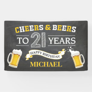 Lona Cartel de cumpleaños 21 de Cheers and Beers Happy