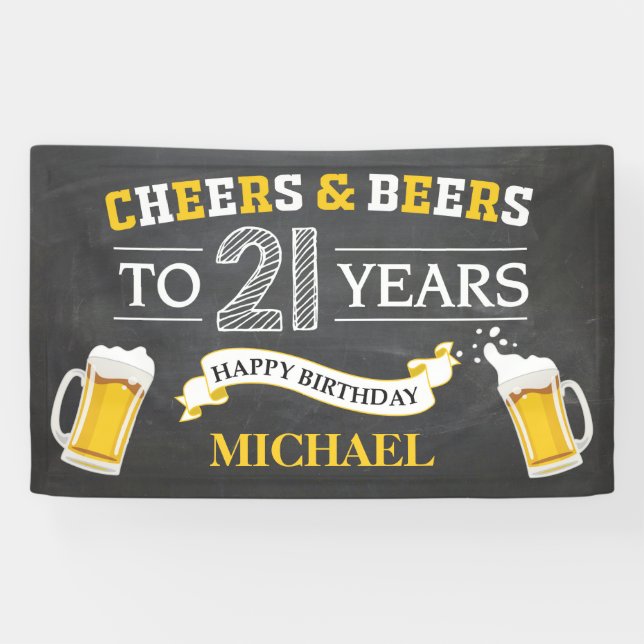 Lona Cartel de cumpleaños 21 de Cheers and Beers Happy (Horizontal)