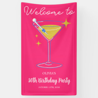 Lona Cartel de Cumpleaños 30 Minimalista Rosa para Chic
