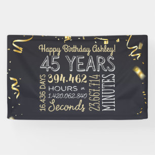 Lona Cartel de cumpleaños 45 - 45 años en horas y seg