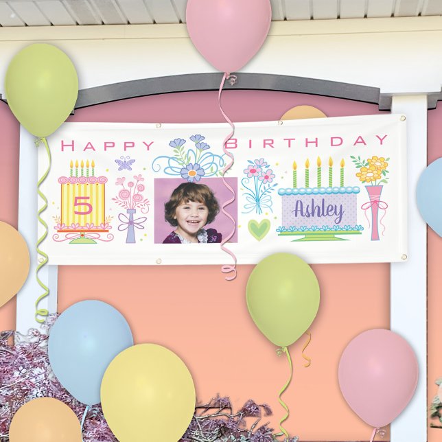 Lona Cartel de cumpleaños 5 de bonito Girly (Subido por el creador)