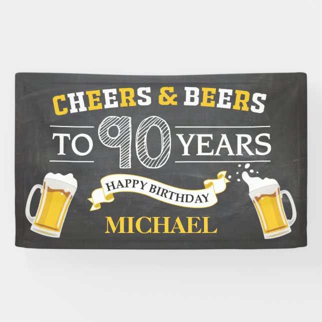 Lona Cartel de cumpleaños 90 de Cheers and Beers Happy (Horizontal)