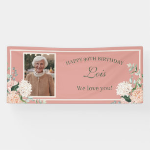 Lona Cartel de cumpleaños 90 de Floral Rosa