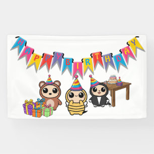 Lona Cartel de cumpleaños animal adorable   Parte de ni