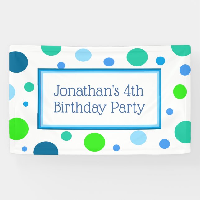 Lona Cartel de cumpleaños azul personalizado de un niño (Horizontal)