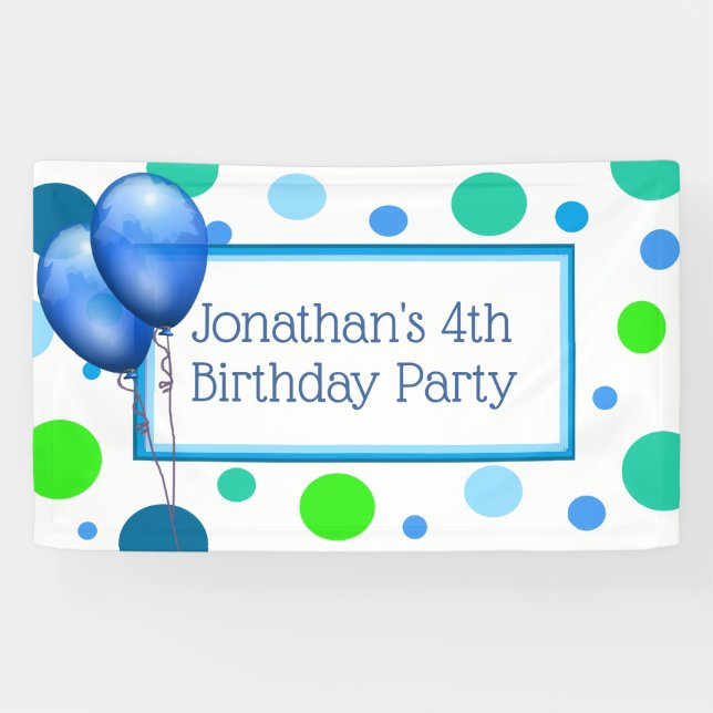 Lona Cartel de cumpleaños azul personalizado de un niño (Horizontal)
