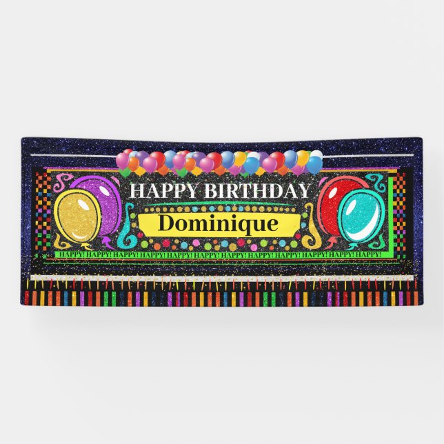 Lona Cartel de cumpleaños de 6 pies feliz feliz (Horizontal)