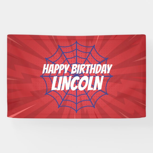 Lona Cartel de cumpleaños de Action Hero Spiderweb (Horizontal)