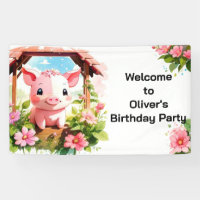 Cartel de cumpleaños de animales de granja rosados